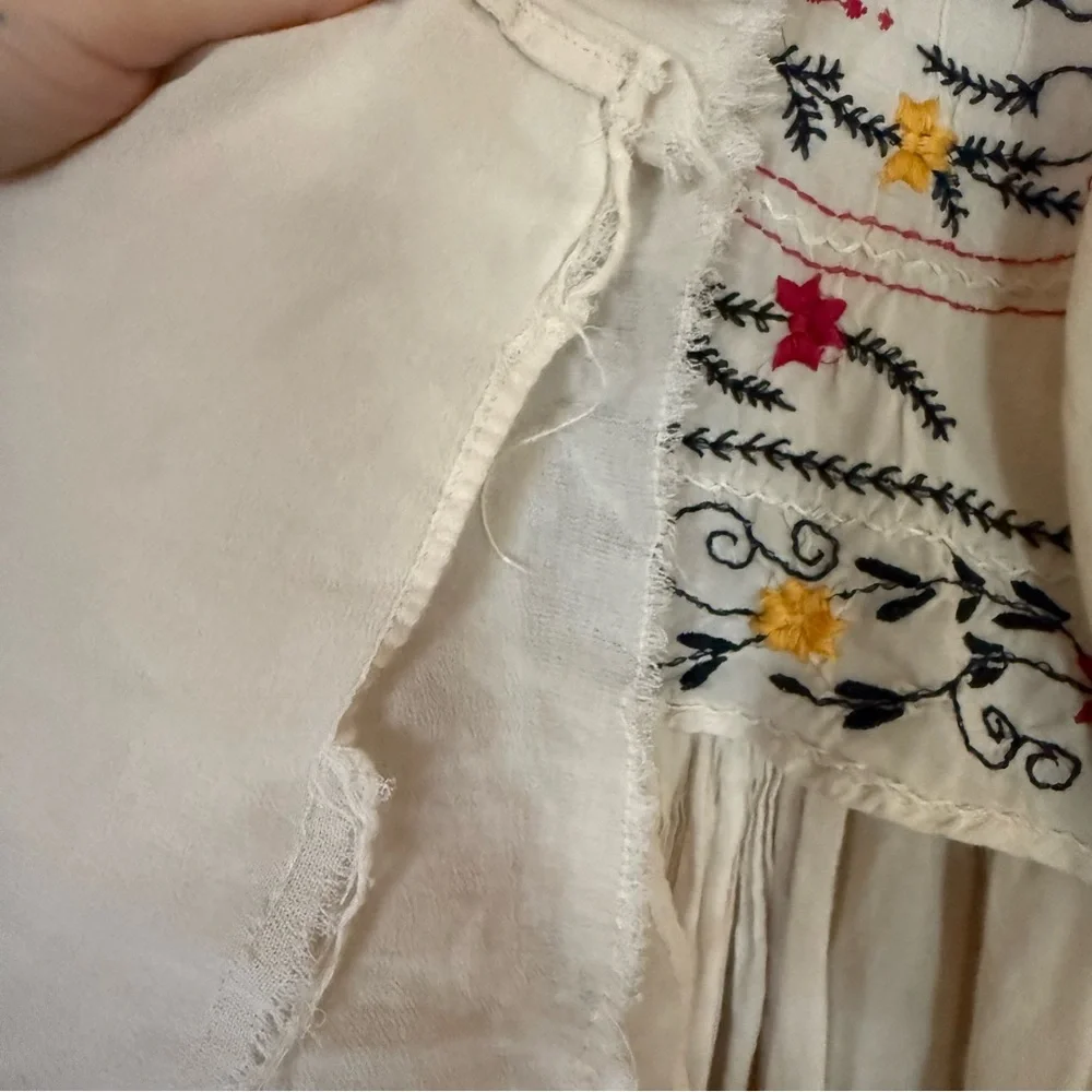 Free People Frida Embroidered Boho Mini Dress Cream XS Festival Peasant - Picture 10 of 13